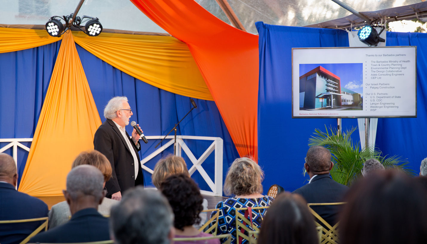 Page architect Lou Krupnick who worked with Page/SST lab designers Malena Aquino  and Chris Cowansage gave a presentation on the design of the Barbados National Medical Reference Laboratory. - Jacob Krupnick, Wild Combination Photography