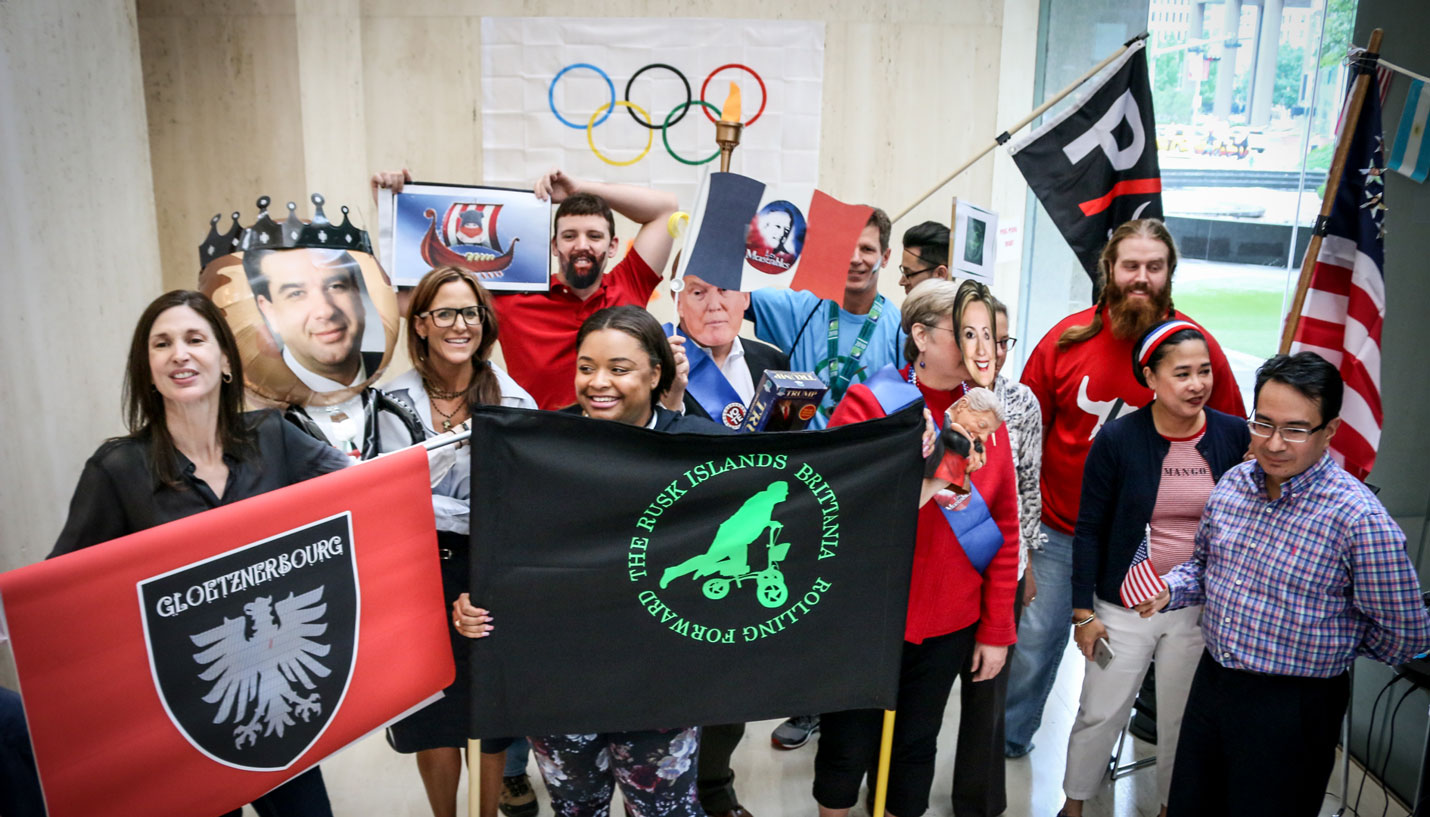 The Page flag bearers show their team pride. - Andy Phan