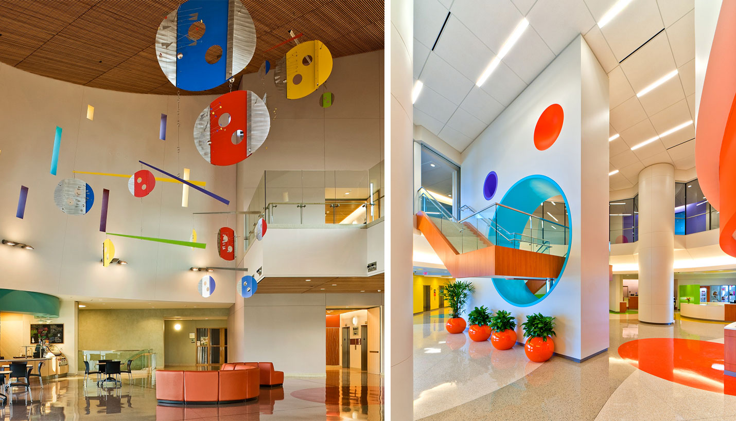 Left: Children’s Medical Center Plano, aka Children’s Health Plano. Right: Texas Children’s Hospital West Campus. - Left: Page / Right: G. Lyon Photography