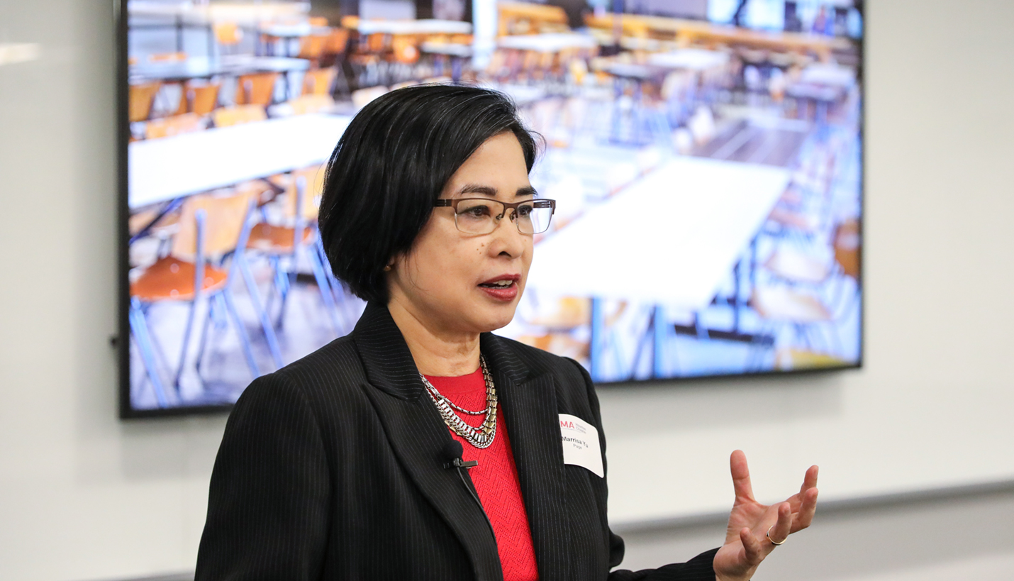Marissa Yu, Page Principal / Interior Architecture Director, speaks at an IFMA Houston panel discussion about what garnered the Page Houston office project an Award For Best Practices. - Andy Phan, Page Director of Visualization