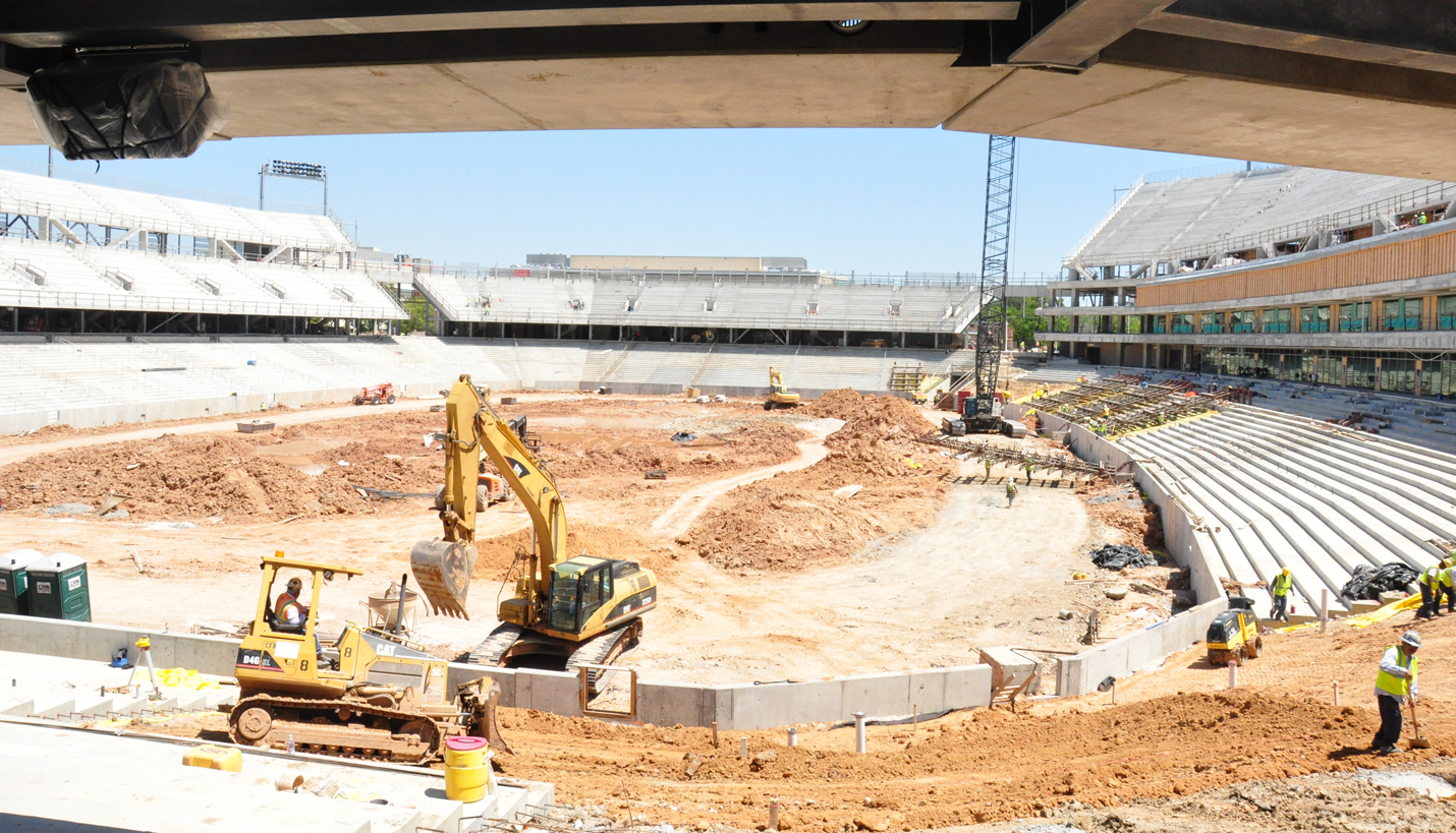 Beneath The Walls: The framework for the new 12,400-square foot Club level is visible in this image overlooking the playing field. (07/25/2014) - Page