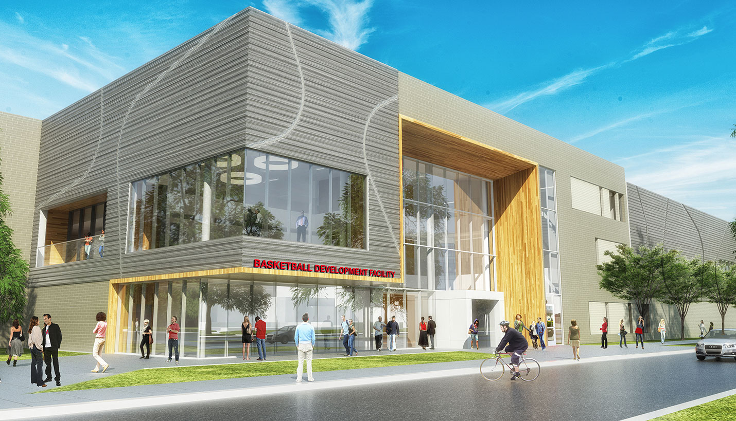 Rendering of the University of Houston practice basketball facility design. - Page