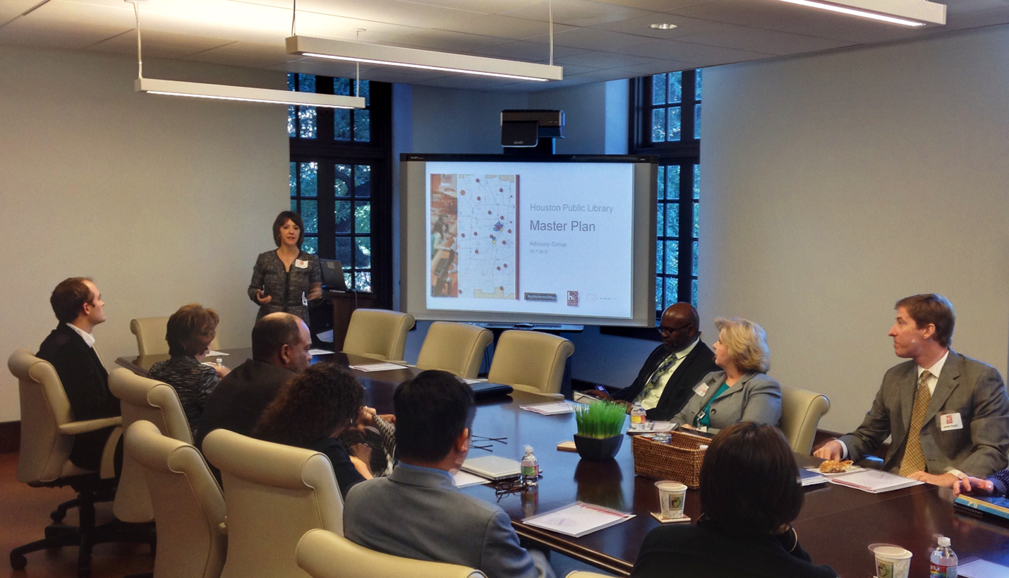 Wendy Heger presenting the Houston Public Library Master Plan. - 